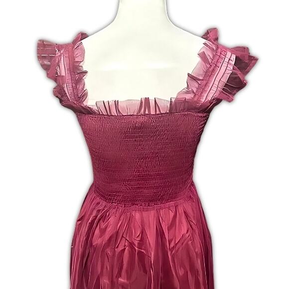 Melloday Maxi Dress-Smocked Bodice-Tiered Sleeveless Chiffon Magenta-Size s NWOT - Picture 6 of 9